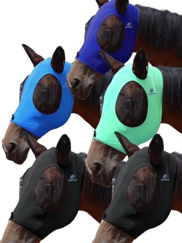 Mask Tech 5 Pieces Horse Fly Masks with Ears, Stretchy Elastic Mesh Fly Masks, 3D Eye Clearance, UV Protection-Large,Combo 27