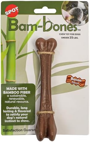 SPOT Bam-Bones Bone - Made with Strong Bamboo Fiber, Durable Long Lasting Dog Chew for Light to Moderate Chewers, Great Toy for Adult Dogs & Teething Puppies Under 25lbs, 5.75in, Bacon Flavor