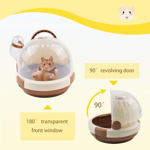 Hamster Carrier Cage Portable Cages Small Animals Carry Travel Case with Water Bottle Plastic Breathable Guinea Pig Outgoing Cage for Dwarf Hamster Ferret Chinchillas Hedgehog (Brown)