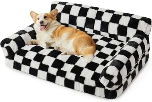 BFPETHOME Large Dog Couch Bed, Cute Pet Sofa with Non-Slip Bottom, Checkered Dog Bed with Washable Cover, XL Pet Couch (Black&White)