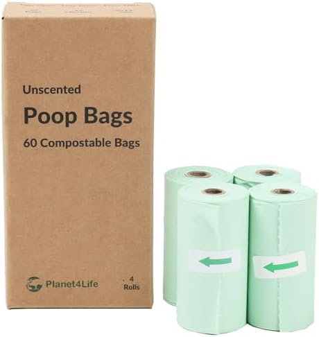 100% Compostable & Biodegradable Dog Poop Bags Leak-Proof and Extra Thick Light Green Dog Bags Pet Waste Bags for Big and Small Dogs - Unscented - Planet4Life (Pack of 60)