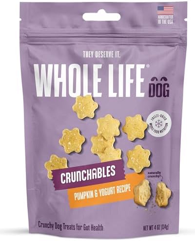 Whole Life Dog – Crunchables Dog Treats for Gut Health & Digestive Support, Constipation Relief, Digestive Health & Immune Support for Sensitive Stomachs, Pumpkin & Yogurt Crunchy Treats