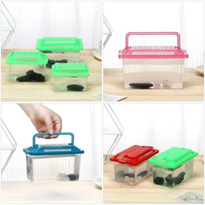 POPETPOP Portable Handheld Fish Tank Transparent Aquarium for Turtles and Hamsters Lightweight Reptile Carrier Easy to Clean for Feeding Cover
