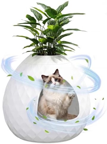 Plant Litter Box Egg-Shaped, Hidden Cat Litter Box Enclosure with Two Interchangeable Top, for Living Room Corner Easy Assembly