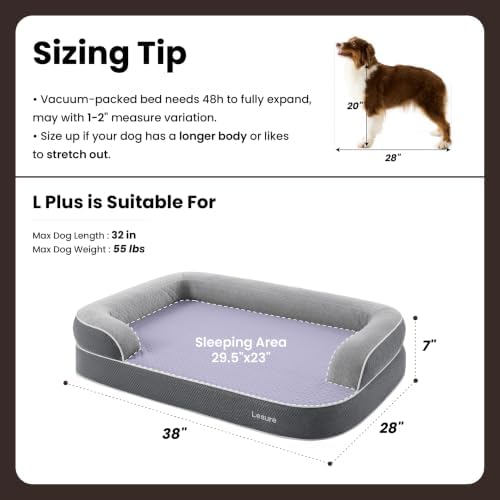 LE SURE RealOrtho™ L Plus 3-Layer Foam Orthopedic Large Dog Bed,38" Black