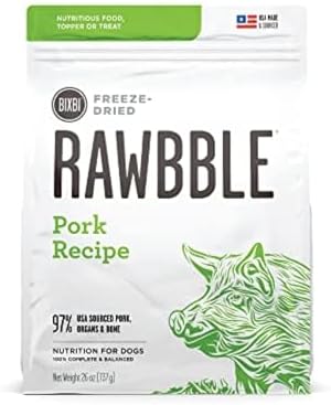BIXBI Liberty Freeze-Dried Dog Food Topper & Treats, Pork – 97% Meat & Organs, No Refrigeration – USA Made, 26 oz