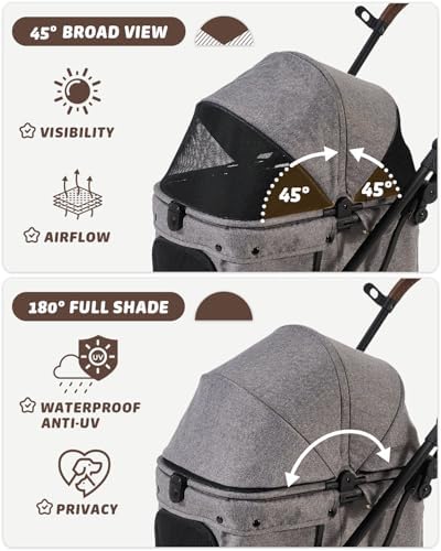 HITTITE Pet Stroller with Weatherproof Cover, All-Terrain 4-Wheel Cat & Dog Stroller with Adjustable Canopy, Foldable Dog Strollers with Storage Basket for Small to Medium Dogs Up to 55 lbs.