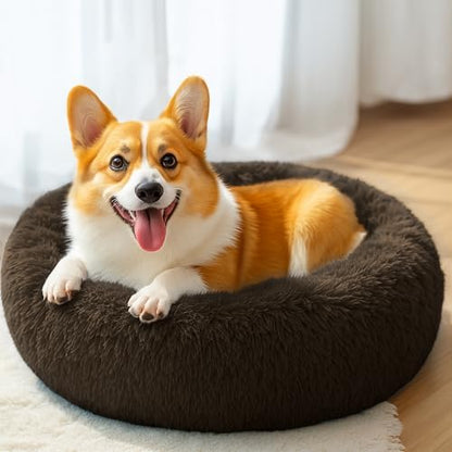 28in Large Dog Bed, Calming Donut Bed for Puppy and Kitten (Coffee)