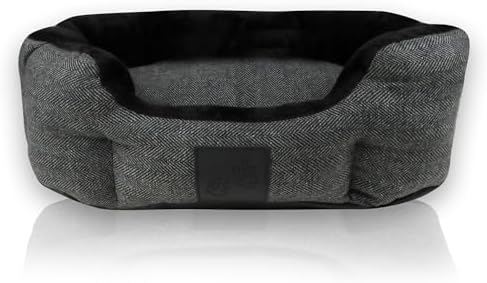 Pet Passion Mello- The Ultra Luxe Bolster Dog Bed with Removable Washable Pillow for All Pet Breeds, Charcoal Tweed, Small