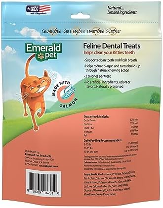 Emerald Pet Grain Free Cat Dental Treats – Crunchy Salmon Cat Treats to Clean Teeth, Reduce Plaque & Tartar, and Freshen Breath – Natural Feline Dental Care, 32 oz