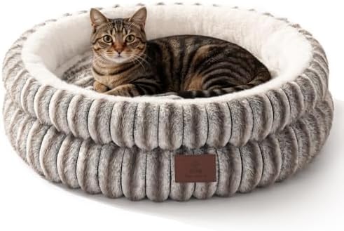 SOMAHE Cat Bed for Indoor Cats, Washable Round Plush, 20x20 Taupe Gray