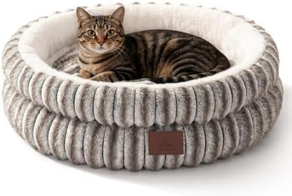 SOMAHE Cat Bed for Indoor Cats, Washable Round Plush, 20x20 Taupe Gray
