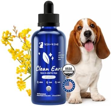 kin+kind USDA Organic Clean Ears, Dog Ear Cleaner, Leave in, No Rinse, 4 oz