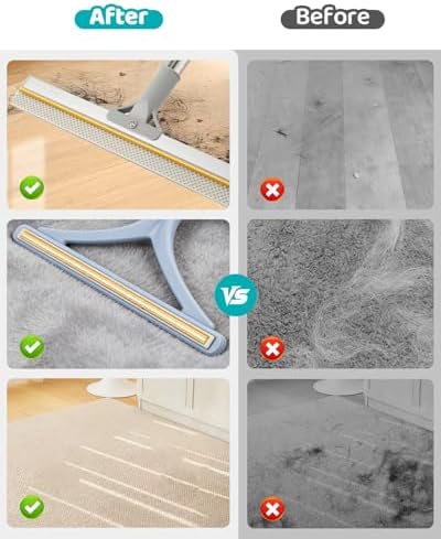 Pet Hair Remover for Carpet, 54 Inch Adjustable Long Handle Carpet Rake for Pet Hair Removal, 3 Piece Dog Hair Carpet Rake and Carpet Scraper Tool for Rugs, Couch, Stairs, Furniture