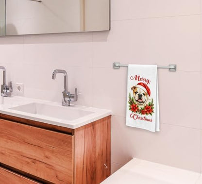 Christmas English Bulldog Kitchen Dish Towels Dishcloth 16x24 Inch