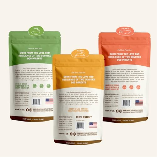 Smart Cookie Jerky Dog Treats - 3 Flavor Variety Pack - Rabbit, Salmon & Duck Jerky - Training Treats for Dogs, Puppies with Allergies, Sensitive Stomachs - Grain Free, Made in USA - 3oz