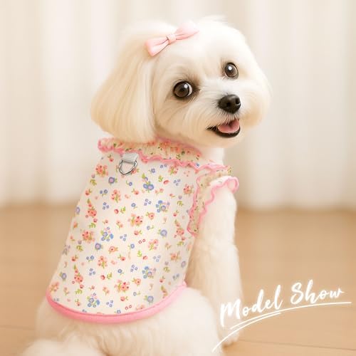 2 Pack Floral Dog & Cat Dress with Tutu Skirt - Breathable Stretch Pet Clothes for Small Dogs Girl Cats & Puppies Birthday Party Outfit (2pack,Pink&Blue,XX-Large)