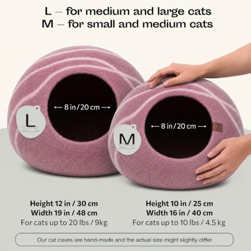 MEOWFIA Cat Cave - Merino Wool Bed for Indoor Cats (Rose Gold, Large)