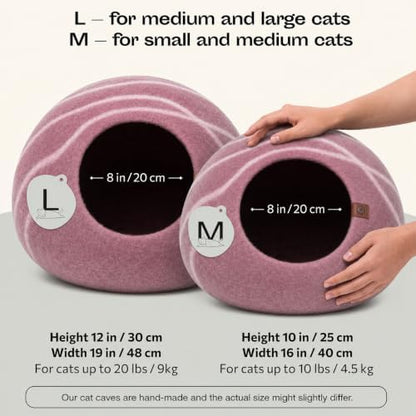 MEOWFIA Cat Cave - Merino Wool Bed for Indoor Cats (Rose Gold, Large)