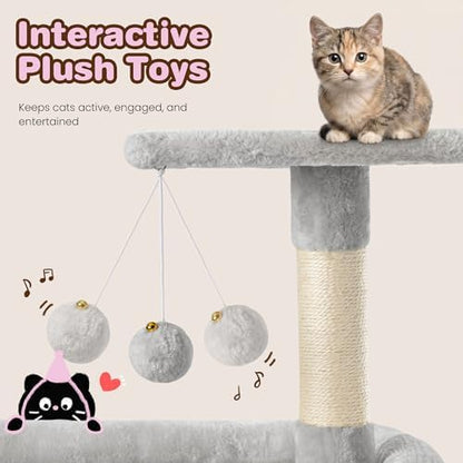 SHA CERLIN 82 inch Cat Tree Tower, Multi-Level Cat Condo with Plush Perches, Sisal Scratching Posts, Hammock and Toys, Stable Cat Tower for Kittens and Adult Cats, Grey