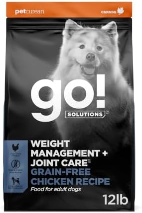 Go! Solutions Weight Management + Joint Care Chicken Grain-Free Dry Dog Food, Premium Kibble for Adults & Seniors with Added Glucosamine & Chondroitin for Healthy Mobility, 12 lb Bag