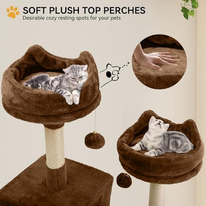 YITAHOME Tall Cat Tree for Indoor Cats, 75 inch Multi-Level Cat Tower with Cat Condos, Top Perches, Sisal Ramp Scratching Posts, Cozy Basket, Hammocks, Large Cat Pet Activity Structure, Brown