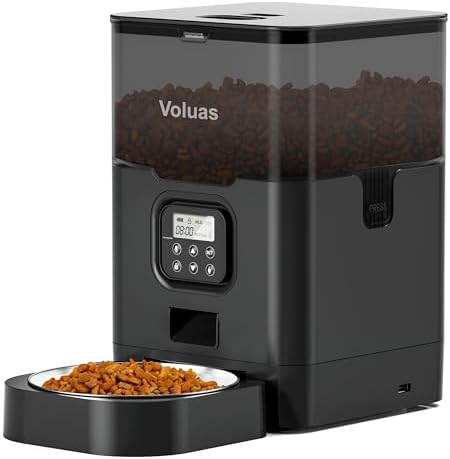 VOLUAS Automatic Cat Feeder, 4L Timed Dry Food Dispenser for Cats & Dogs