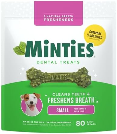Minties Dog Dental Bone Treats, Tiny/Small Dental Dog Treats, Clean Teeth, Fight Bad Breath, Removes Plaque and Tartar, 80 Count