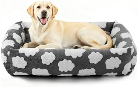 JOEJOY XL Dog Beds Large Sized Dog, Rectangle Washable Orthopedic Pet Bed with Removable Zipper Cover, Cute Soft Calming Puppy Pet Bed with Jacquard Shaggy Plush & Non Skid Bottom