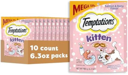Temptations Kitten Crunchy and Soft Cat Treats, Salmon & Dairy, 6.3oz, 10pk