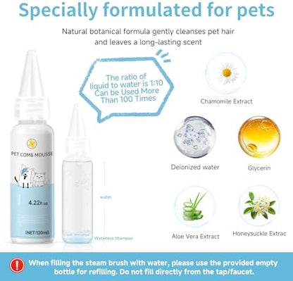 Pet Steam Brush for Dog, Cat & Dog brush for shedding - 1 Waterless Shampoo