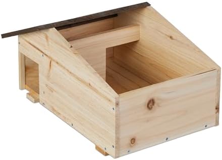 Relaxdays Hedgehog House, Wooden Protective Box, 2 Rooms, Hibernation Den, Winter Shelter, 24 x 46 x 33.5 cm, Natural