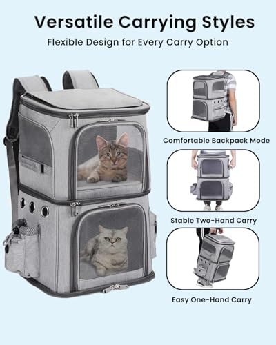 HOVONO Double-Compartment Cat Backpack Carrier for 2 Pets up to 18 lbs