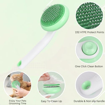 Cat Grooming Glove Brush, Self-Cleaning Slicker Pet Brush