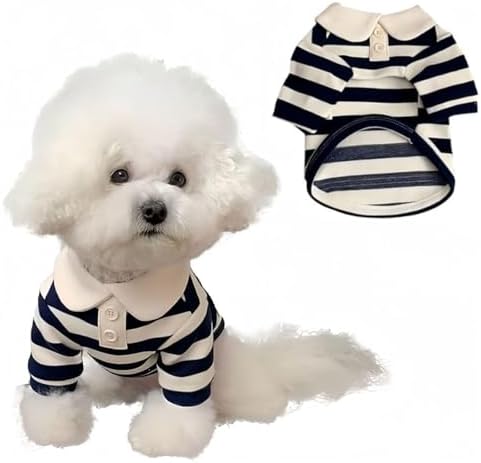 MANON ROSA Boy Dog Polo Shirt for Small Dogs, Dark Blue, M, 5.5-8.8 lb