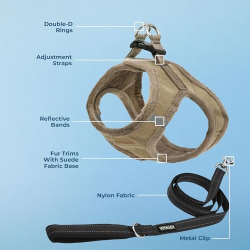Best Pet Supplies Voyager Step-in Plush Dog Harness - Soft, Step in Vest Harness and Reflective Dog 5 ft Leash Combo with Neoprene Handle for Small and Medium Dogs, Latte Suede, L