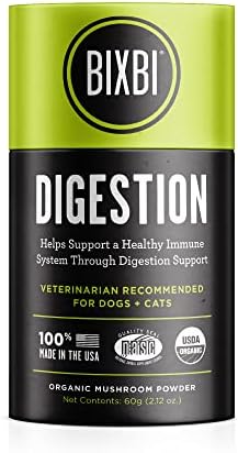BIXBI Dog & Cat Clean Digestion Support, 2.12 oz (60 g) - All Natural Organic Pet Superfood - Daily Mushroom Powder Supplement - USA Grown & USA Made - Veterinarian Recommended for Dogs & Cats