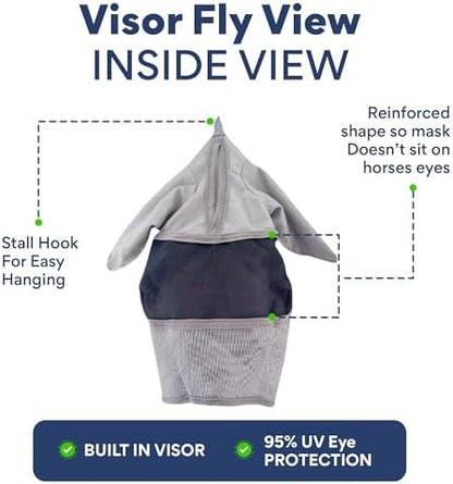 Horse Fly Mask with Ears - Built-in Visor - Breathable, Lightweight Mask - 95% UV Eye Protection - Adjustable Fit for Comfort Horse Medium/Large Size