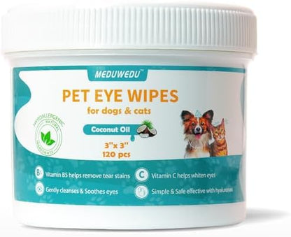 MEDUWEDU Eyes Wipes for Dogs & Cats 120 Counts, Grooming Kit Care for Dogs and Cats, Prevent Tear Stains, Eye Debris, Discharge, Mucus Secretions,Coconut Scent
