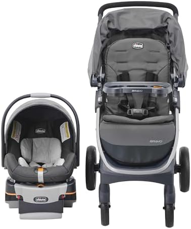 Chicco Bravo® 3-in-1 Trio Travel System, Bravo® Quick-Fold Stroller with KeyFit® 30 Infant Car Seat and Base, Car Seat and Stroller Combo | Parker