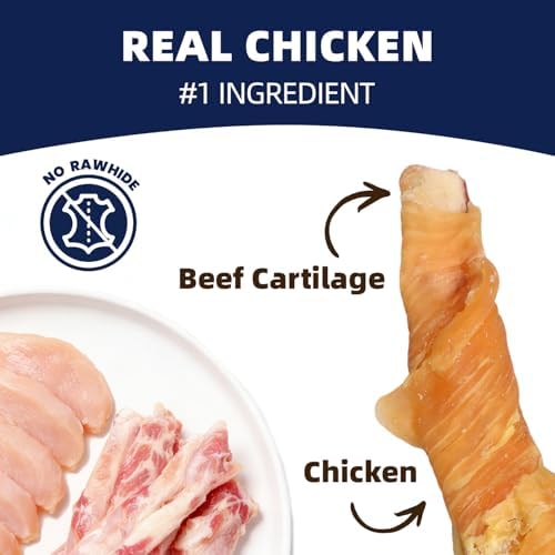 Chicken Wrapped Beef Cartilage Sticks for Dogs, Rawhide-Free Collagen Treats, High Protein Jerky Chews, with Glucosamine & Natural Chondroitin for Joint Support, Long-Lasting, 14.1 oz