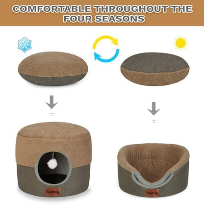 2-in-1 Cat Bed Cave, Cozy Covered Cat Beds for Indoor Cats,Pet Bed