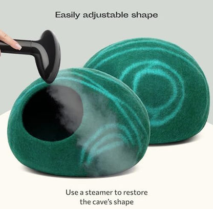 MEOWFIA Cat Cave - Merino Wool Bed for Indoor Cats (Emerald, Medium)