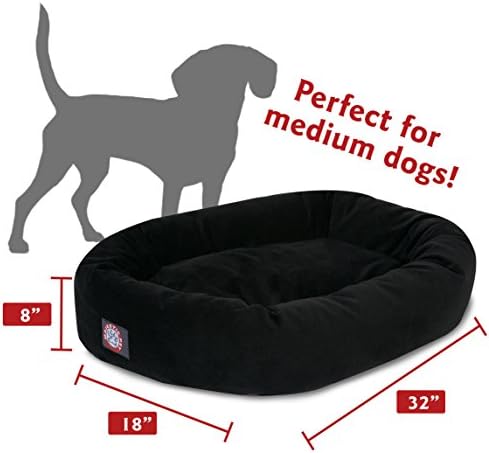 Majestic Pet Suede Calming Dog Bed, 32 Inch Medium, Round, Washable, Black