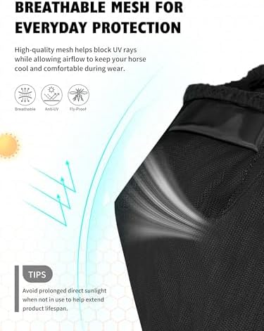 Harrison Howard Reinforced Horse Fly Mask with Mirror PVC Brow Support, Enhanced Eye Space, UV Protection Black L