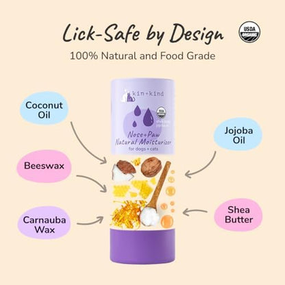 kin+kind USDA Organic Nose+Paw Balm Stick, Dogs & Cats, Lick Safe, 1.76 oz