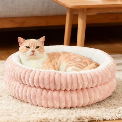 Cat Beds for Indoor Cats,Washable Round Donut Dog Bed(Pink, S)