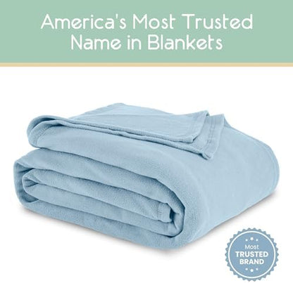 Vellux Twin Size Microfleece Supersoft Lightweight Throw Blanket | All-Season Comfort | Plush Pet-Friendly Blue