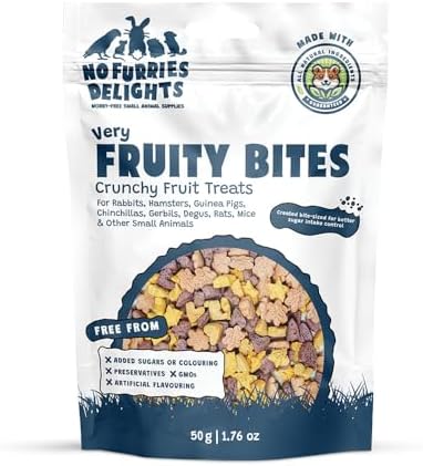 Treats, 100% All Natural Mini Bites for Rabbit Hamster Guinea Pig Chinchilla Pet Rat Mice Gerbil Bird Healthy Enrichment Bonding Rewarding (50g, Very Fruity Bites)