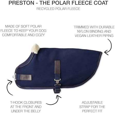 Pet Passion Preston II - The Polar Fleece Coat, Recycled Polar Fleece Warm Dog Jacket for Cold Weather for Small, Medium, Large Dogs, Navy, Small (10-25 lbs)